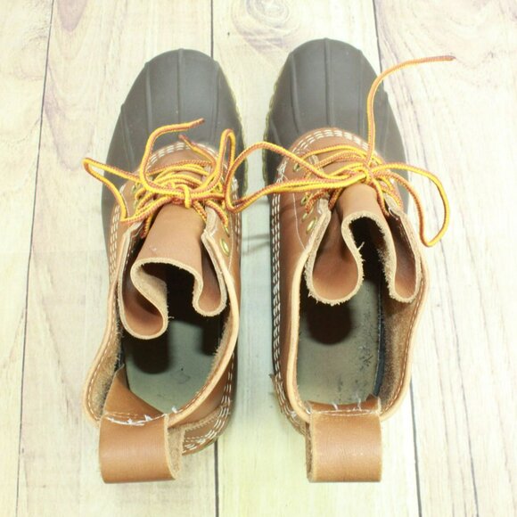 LL Bean Brown Leather Lace Up Round Toe Unlined Ankle Duck Boots Size 9 M - Picture 7 of 10